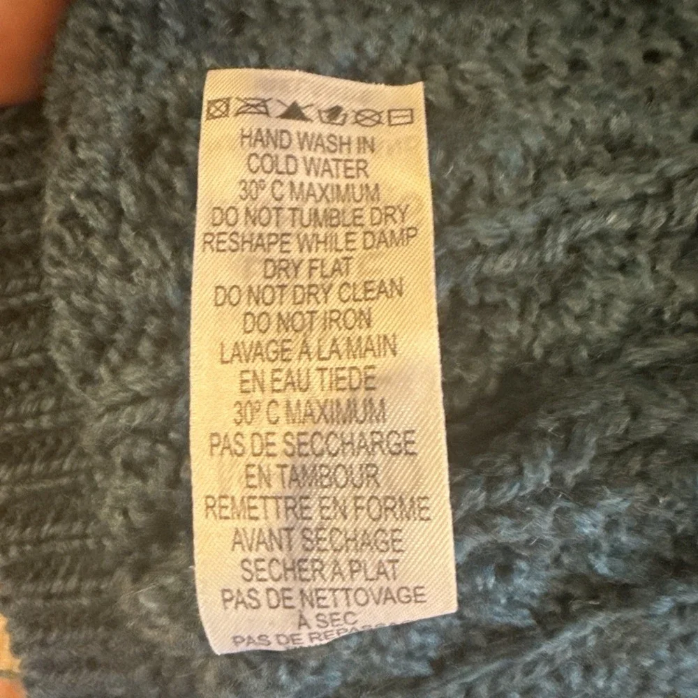 Aran Mor Chunky Cowl Neck Sweater 100% Merino Wool Made In Ireland Lrg Dark Teal